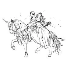 Couple riding a unicorn coloring page