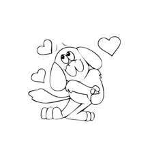 Puppy sitting among floating hearts coloring page