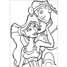 Megara and Hercules in a tender moment coloring page