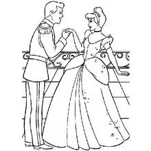 Cinderella and Prince Charming holding hands coloring page