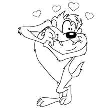 Taz surrounded by floating hearts coloring page