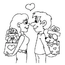 Couple exchanging pet gifts coloring page
