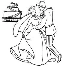 Cinderella dancing with Prince Charming coloring page