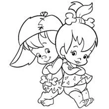 Bamm-Bamm and Pebbles standing back to back coloring page
