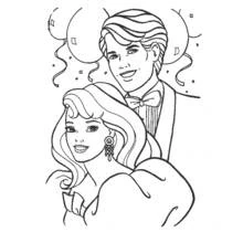 Ken and Barbie dressed up for a party coloring page