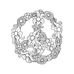 Peace sign made of flowers coloring page