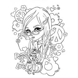 Girl of peace making a peace sign coloring page