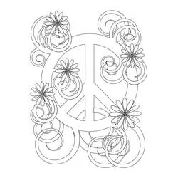 Peace sign surrounded by flowers and swirls coloring page