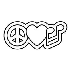 Peace sign, heart and music note coloring page