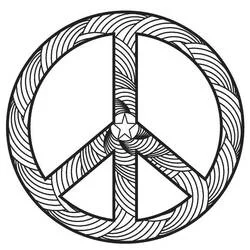 Peace sign with woven pattern and star coloring page