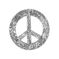 Peace sign with hearts and flowers pattern coloring page