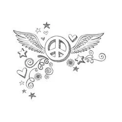Peace sign with wings and stars coloring page