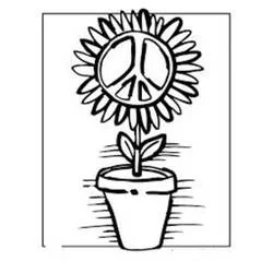 Sunflower with peace sign in a pot coloring page
