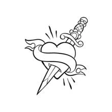 Heart pierced by a dagger coloring page