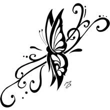 Tribal butterfly with swirling flourishes coloring page