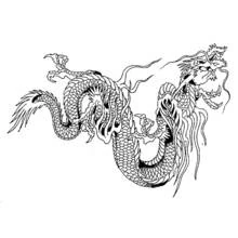 Chinese dragon coiled with flowing mane coloring page