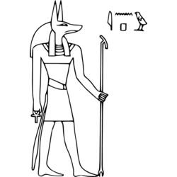 Anubis standing with staff and ankh coloring page