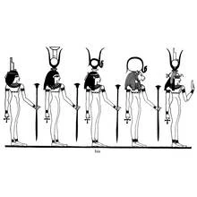 Isis and other Egyptian goddesses in a row coloring page