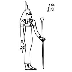 Isis Egyptian goddess with staff and ankh coloring page