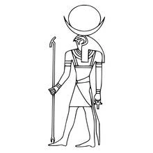 Horus holding a staff and an ankh coloring page