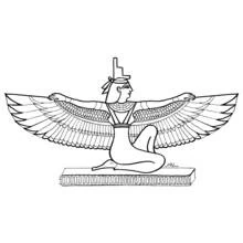 Isis with spread wings kneeling on a pedestal coloring page
