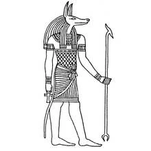 Anubis holding a staff and an ankh coloring page