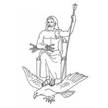 Zeus seated on his throne with eagle coloring page