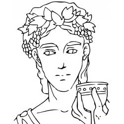 Dionysus with grape wreath and cup coloring page