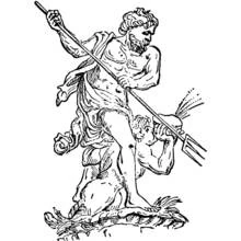 Poseidon with cloak and sea creatures below coloring page