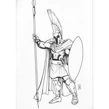 Ares standing with spear and shield coloring page