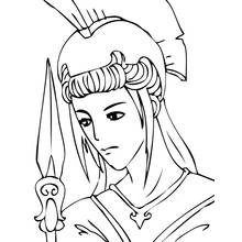Athena wearing a plumed helmet with spear coloring page