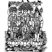 Hindu Gods Brahma, Vishnu and Shiva together coloring page
