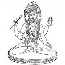 Brahma seated in meditation with four heads coloring page