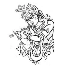 Lord Krishna playing the flute coloring page
