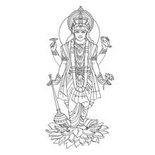 Vishnu standing on a lotus flower coloring page