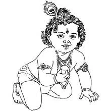 Krishna as a crawling baby holding a ball of butter coloring page