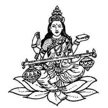 Goddess Saraswati seated on a lotus coloring page