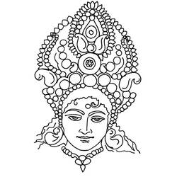 Maa Durga face with ornate crown coloring page