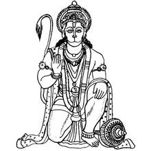 Hanuman kneeling with hand raised in blessing coloring page