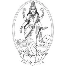 Lakshmi standing on a lotus flower coloring page