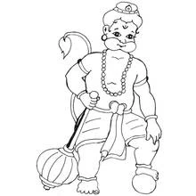 Bal Hanuman sitting with his mace coloring page