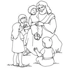 Jesus surrounded by children coloring page
