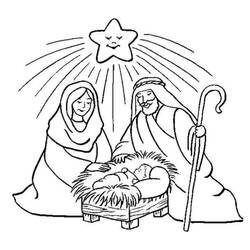 Jesus in the manger with Mary and Joseph coloring page