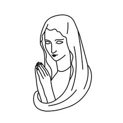 Virgin Mary praying with joined hands coloring page