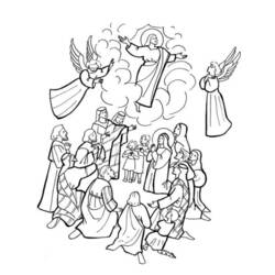 Jesus ascending to heaven with angels and apostles coloring page