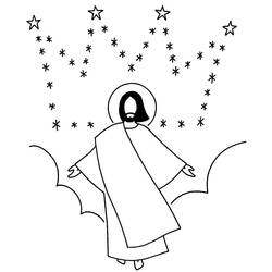 Jesus rising into the starry sky coloring page