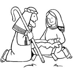 Joseph and Mary adoring baby Jesus coloring page