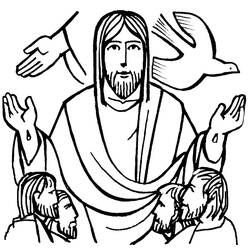 Jesus blessing his disciples with a dove above coloring page