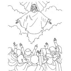 Jesus ascending among the clouds coloring page