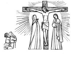Jesus on the cross with two women praying coloring page